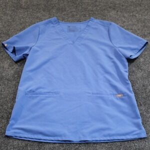 FIGS Technical Collection Scrub Top Blue V Neck‎ Short Sleeve Women's M